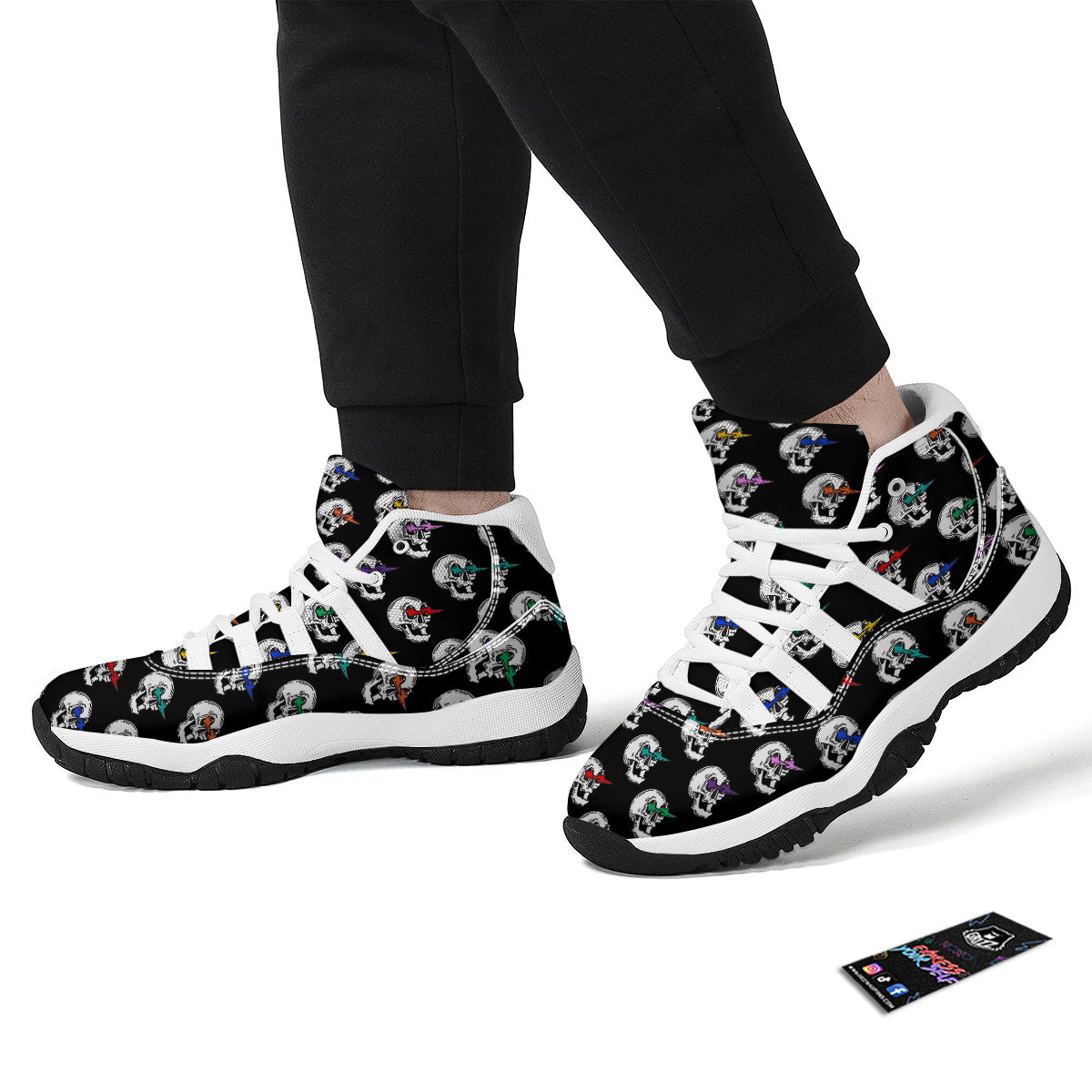 Lightning Skull Print Pattern White Bball Shoes-grizzshop