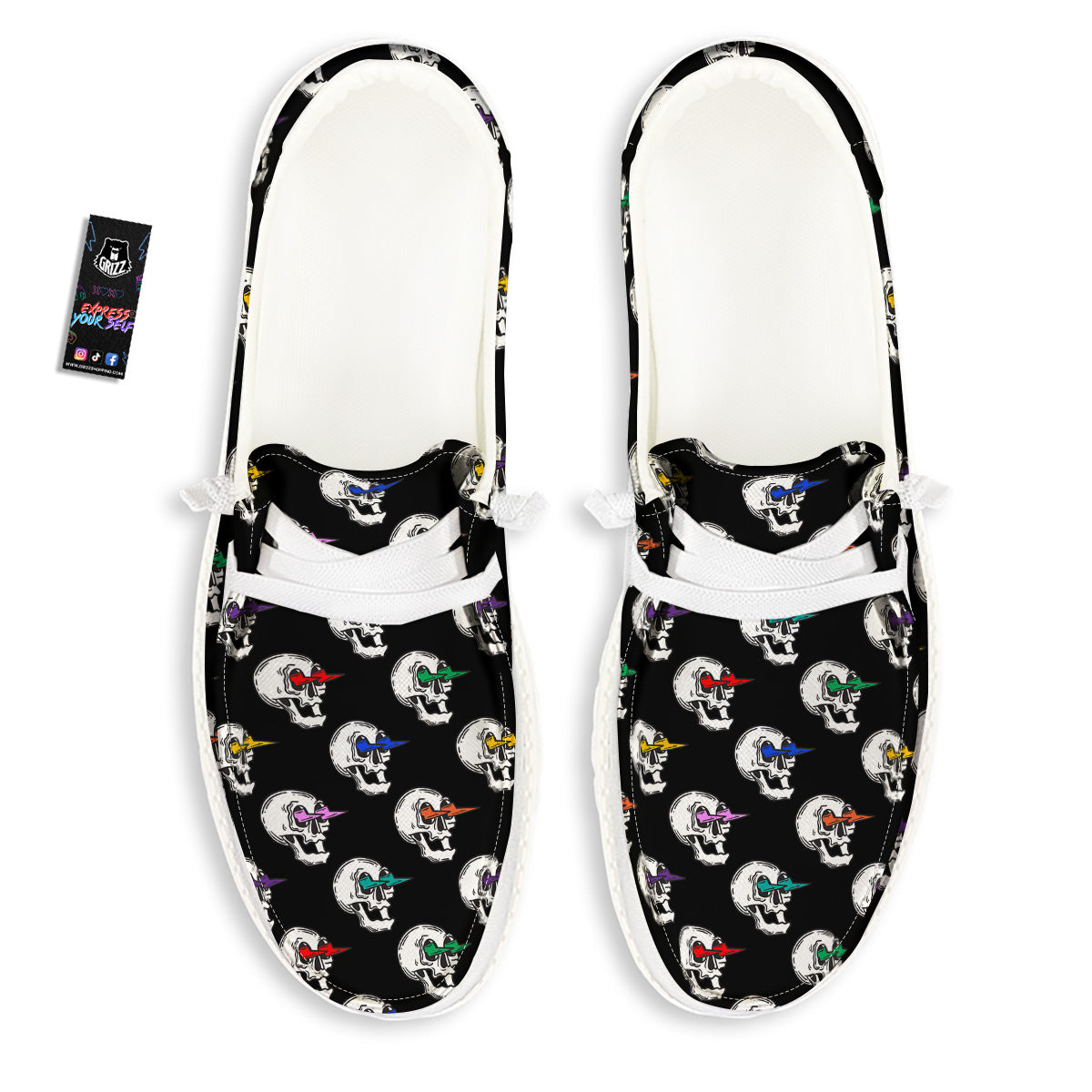 Lightning Skull Print Pattern White Loafers-grizzshop