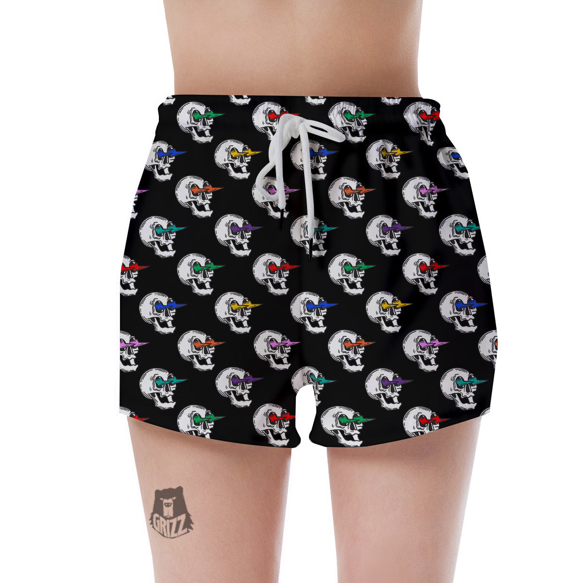 Lightning Skull Print Pattern Women's Shorts-grizzshop