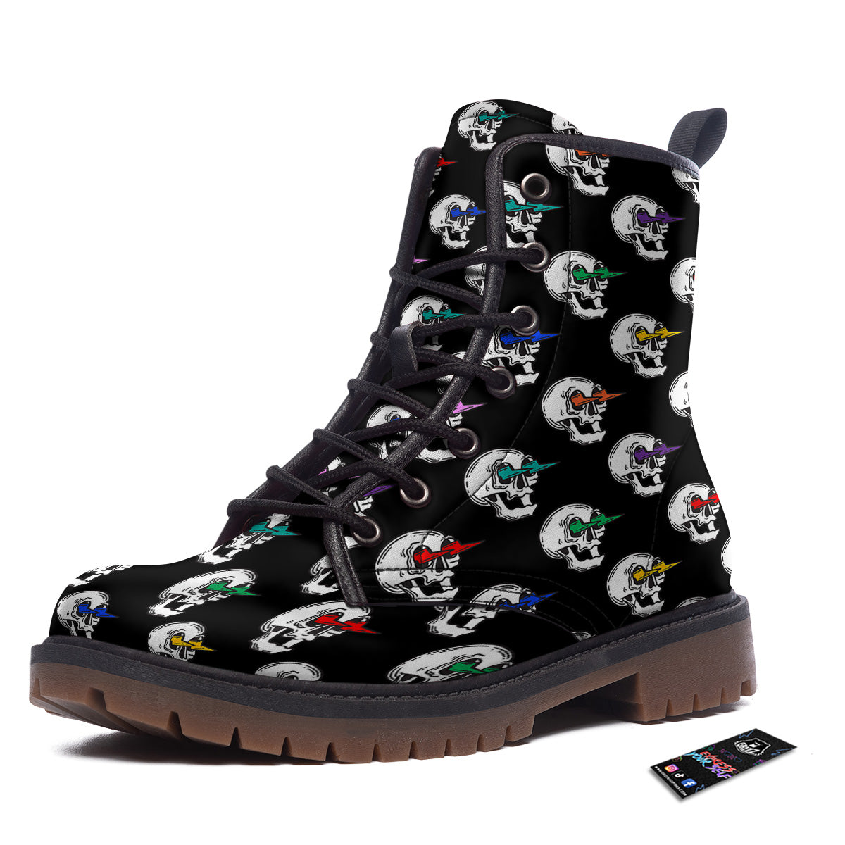 Lightning Skull Print Pattern Work Boots-grizzshop