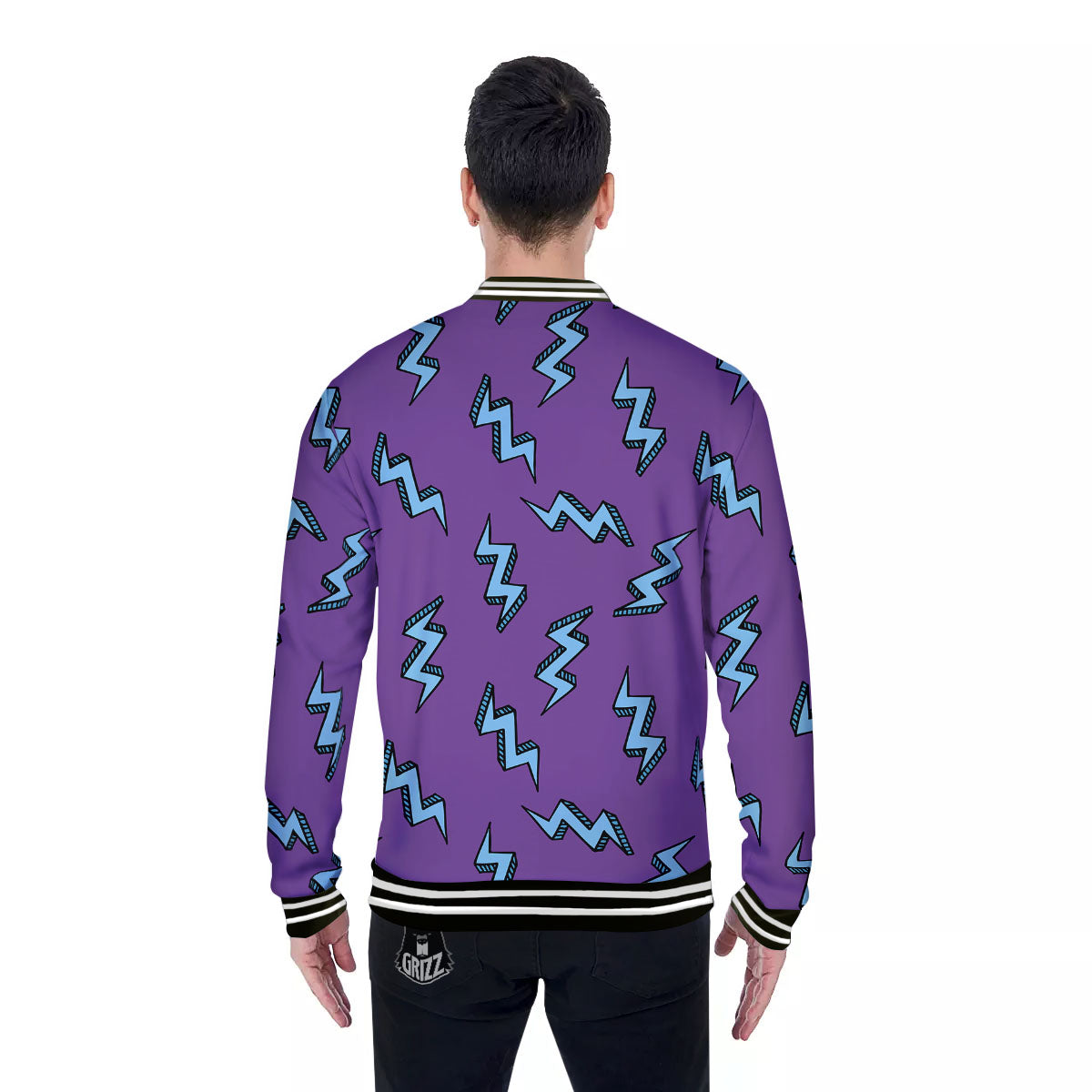 Lightning Teal And Purple Print Pattern Baseball Jacket-grizzshop