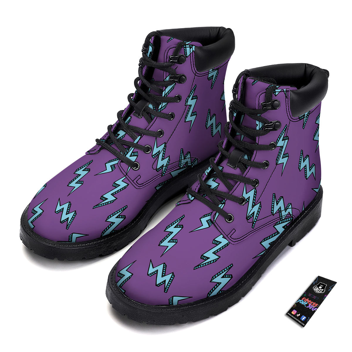 Lightning Teal And Purple Print Pattern Boots-grizzshop
