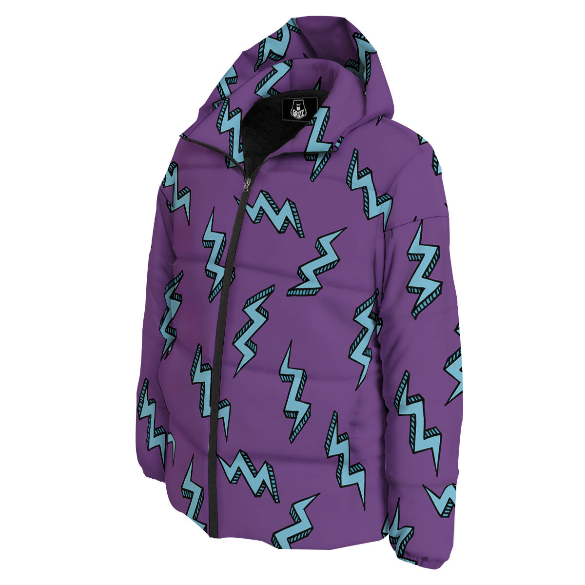 Lightning Teal And Purple Print Pattern Down Jacket-grizzshop
