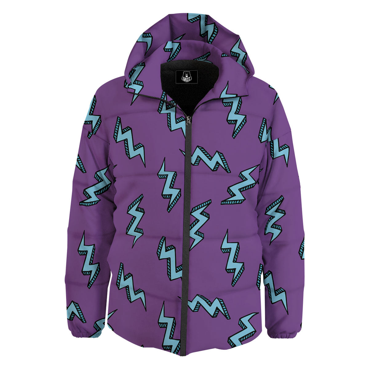 Lightning Teal And Purple Print Pattern Down Jacket-grizzshop