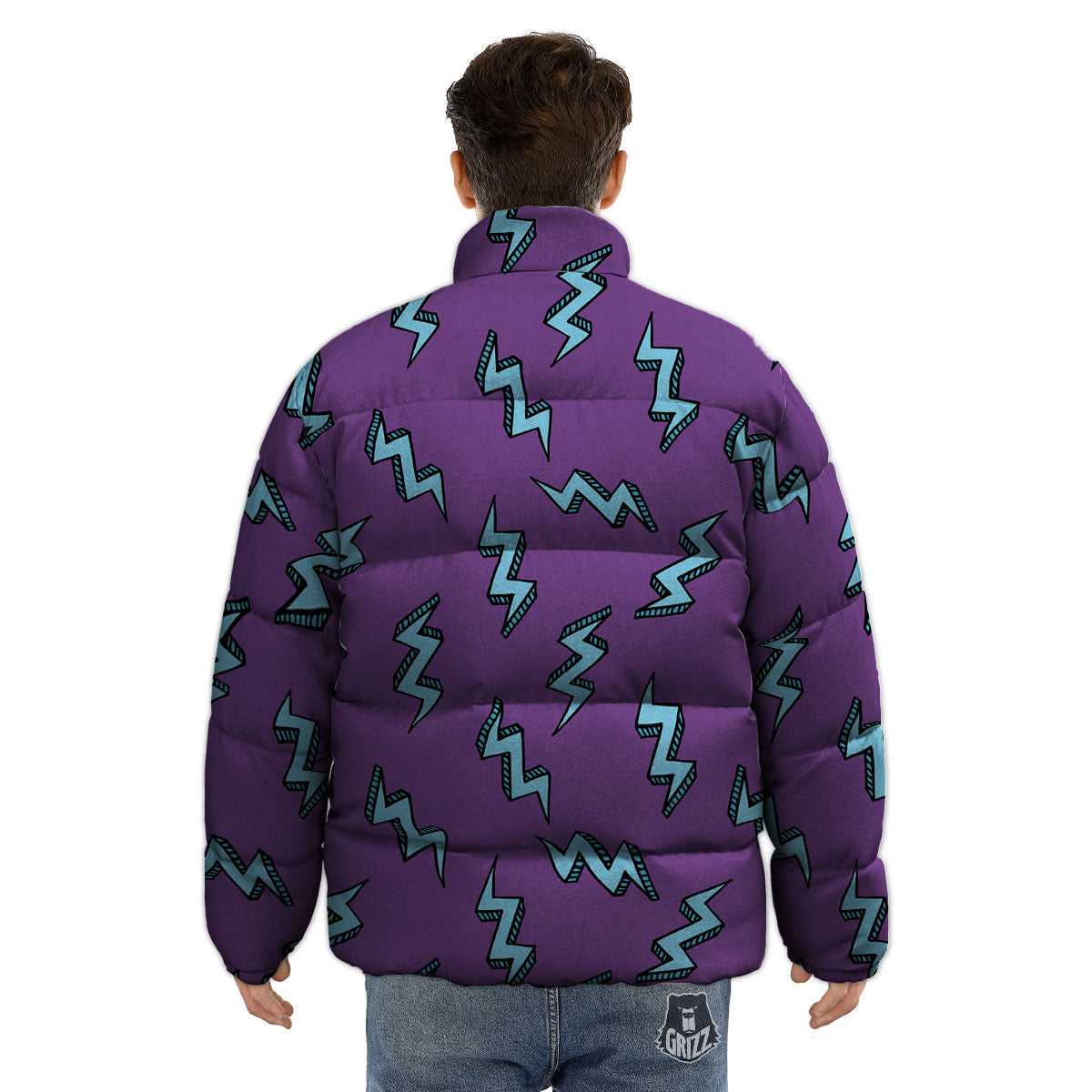 Lightning Teal And Purple Print Pattern Puffer Jacket-grizzshop