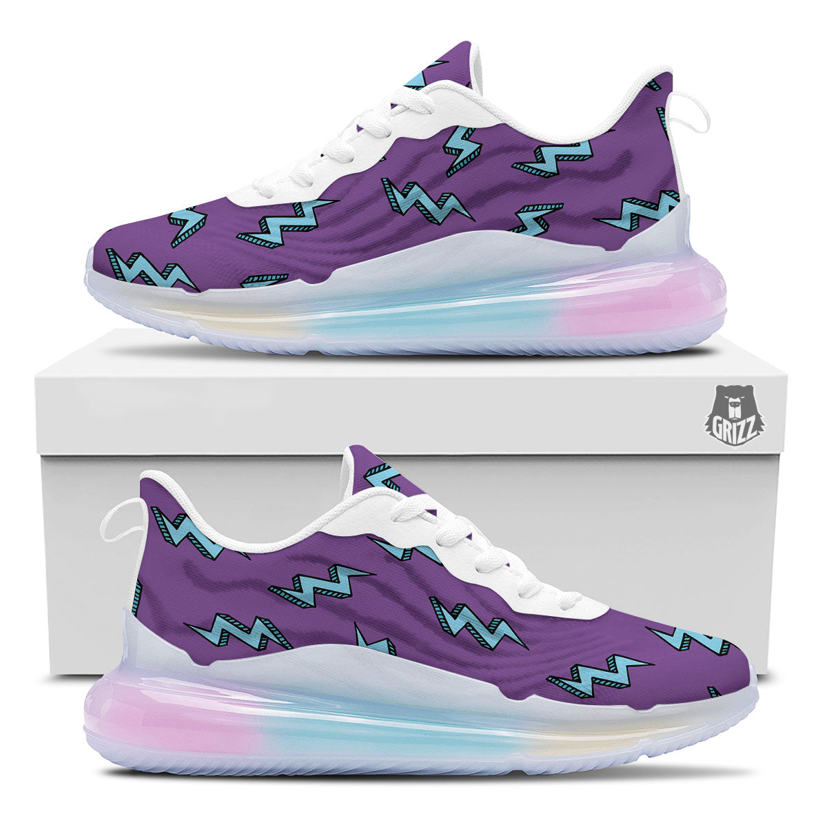 Lightning Teal And Purple Print Pattern Running Sneakers-grizzshop