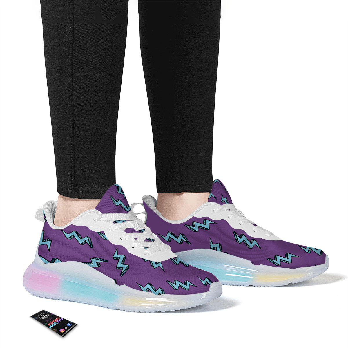 Lightning Teal And Purple Print Pattern Running Sneakers-grizzshop