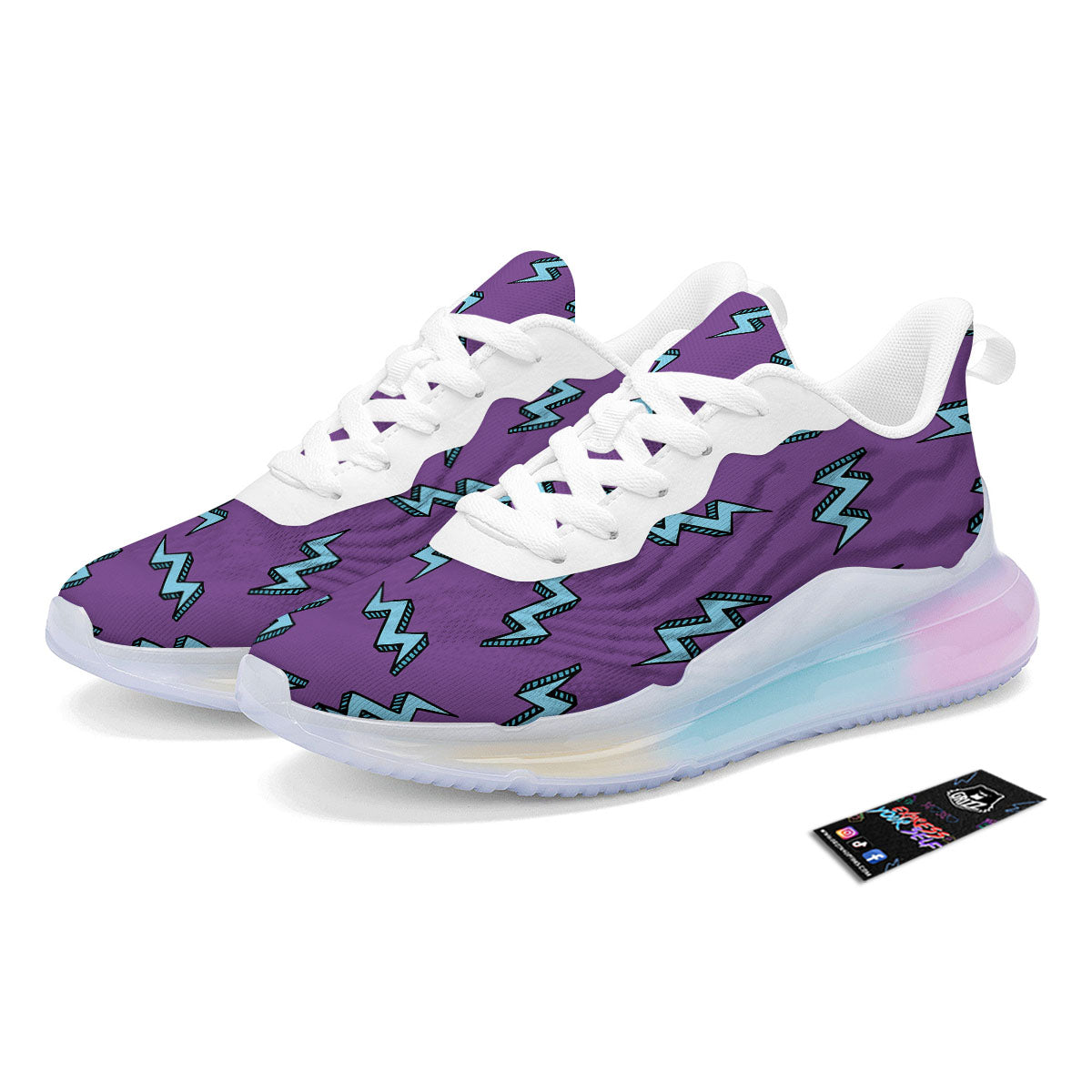 Lightning Teal And Purple Print Pattern Running Sneakers-grizzshop