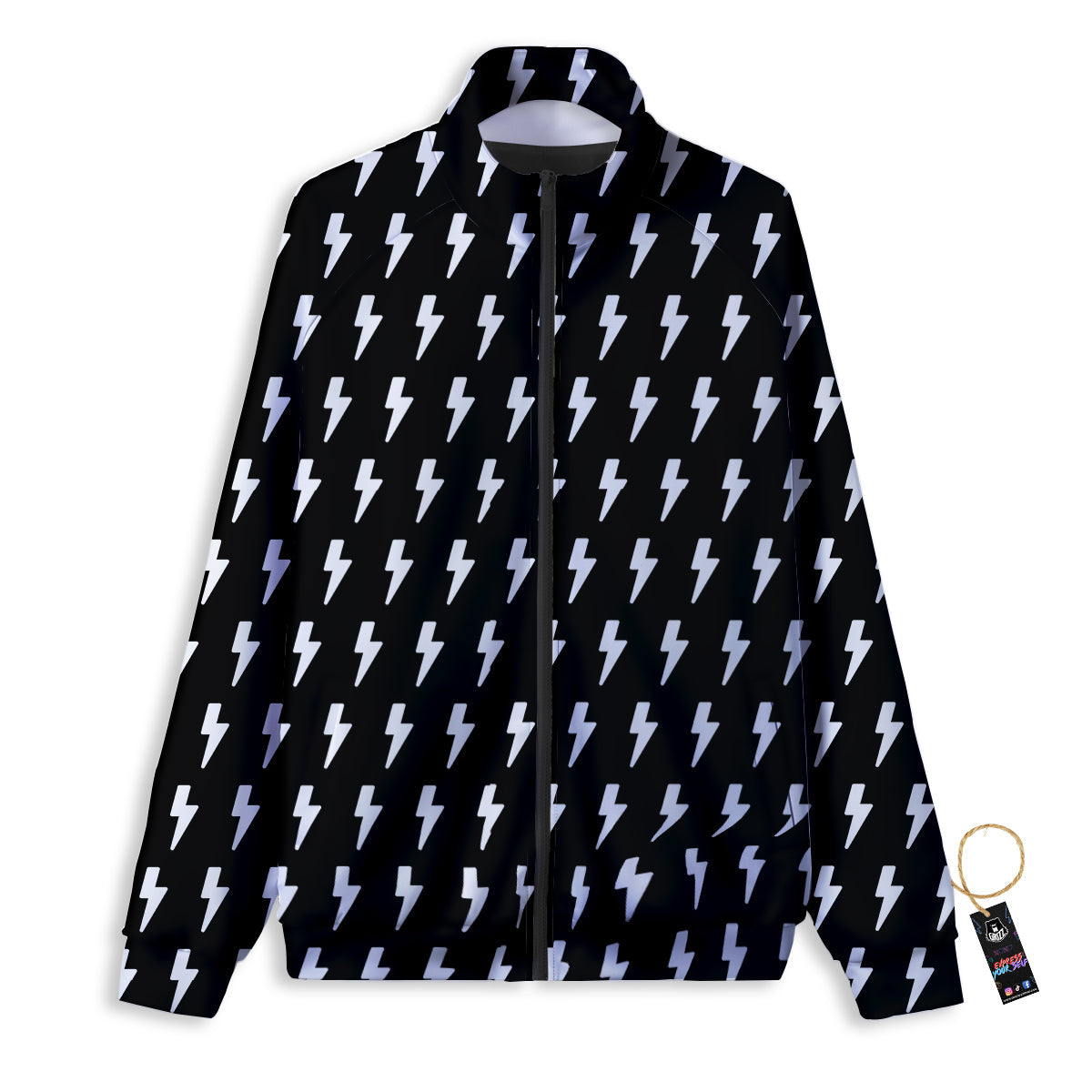 Lightning White And Black Print Pattern Track Jacket-grizzshop