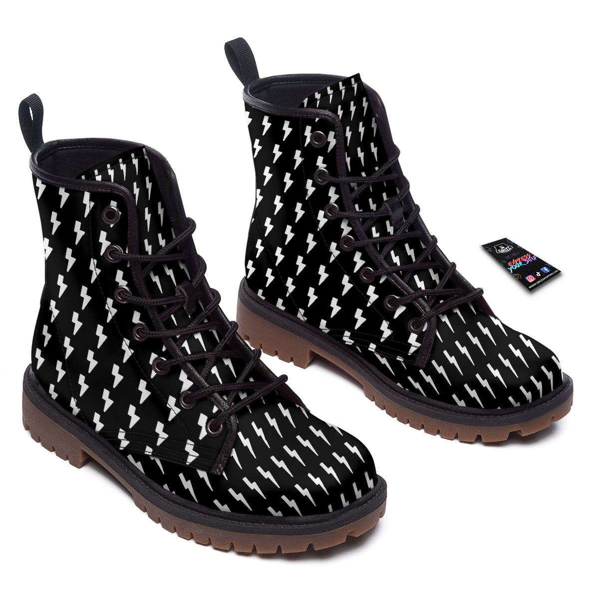 Lightning White And Black Print Pattern Work Boots-grizzshop