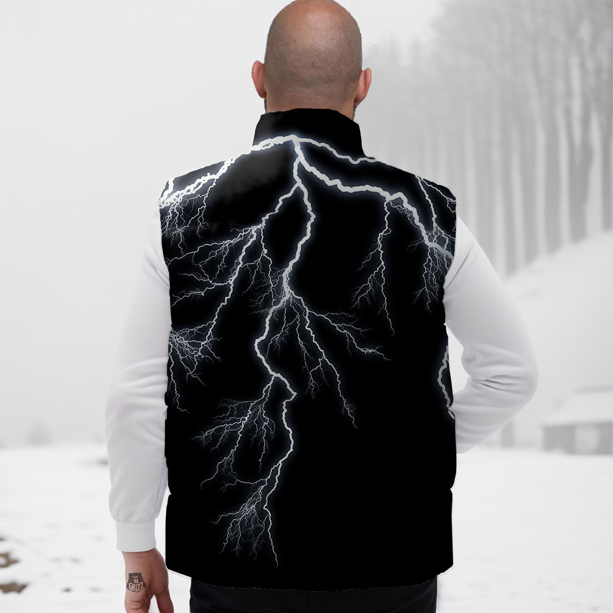 Lightning White Electric Print Down Vest-grizzshop