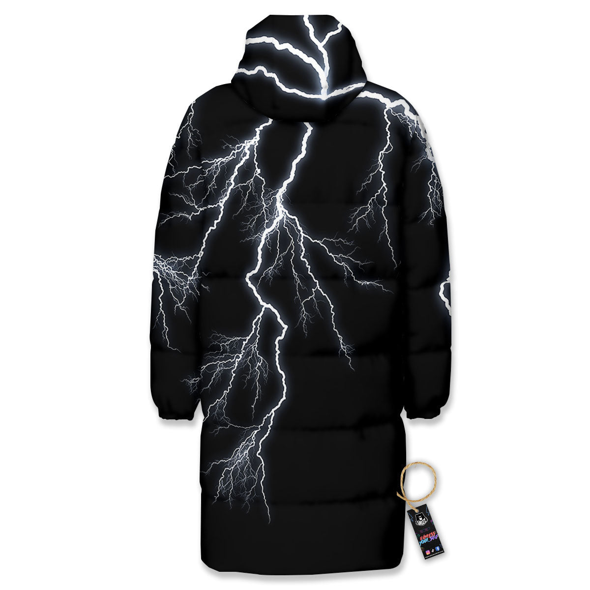 Lightning White Electric Print Long Down Jacket-grizzshop