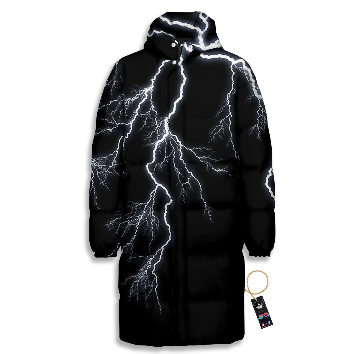 Lightning White Electric Print Long Down Jacket-grizzshop