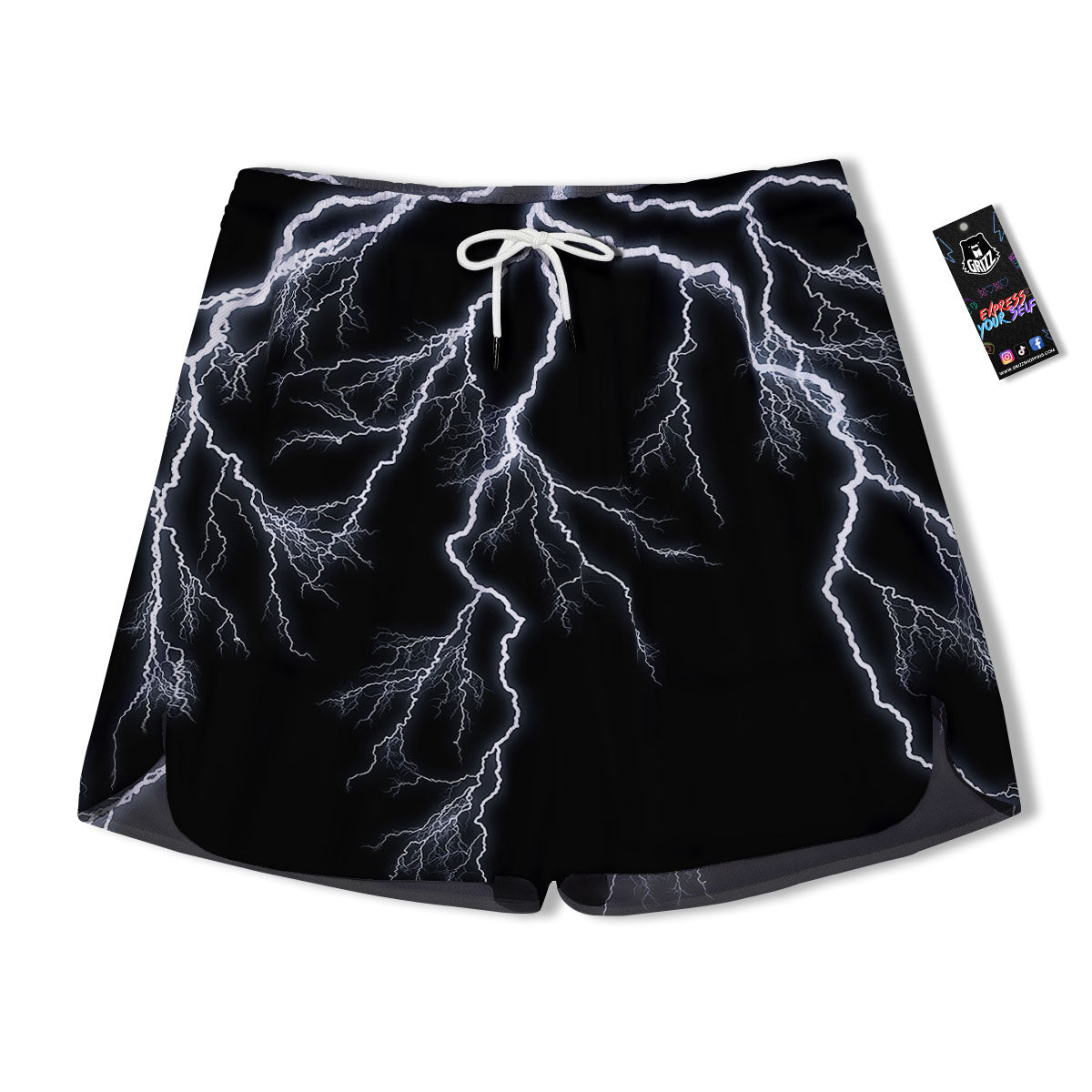 Lightning White Electric Print Men's Running Shorts-grizzshop