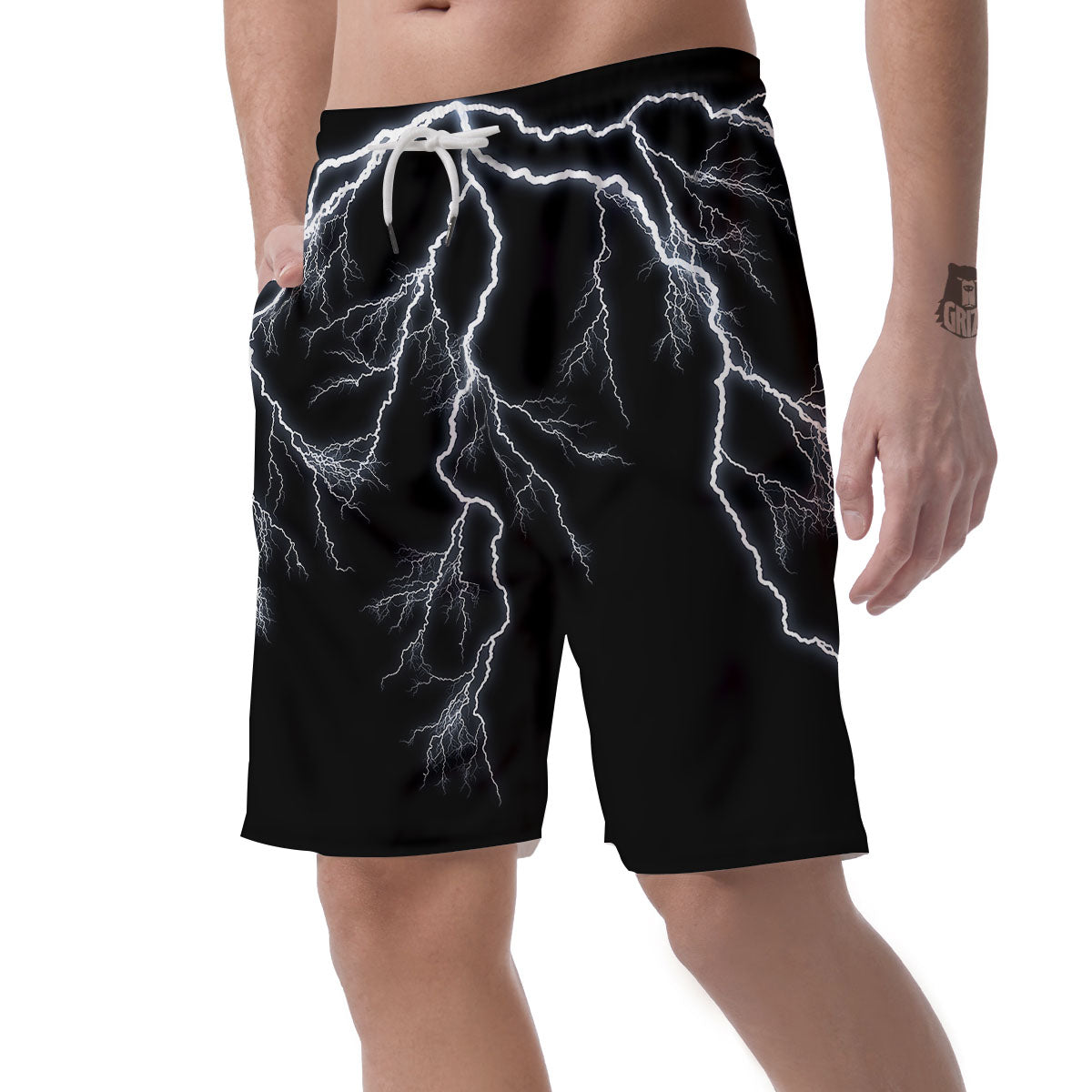 Lightning White Electric Print Men's Shorts-grizzshop