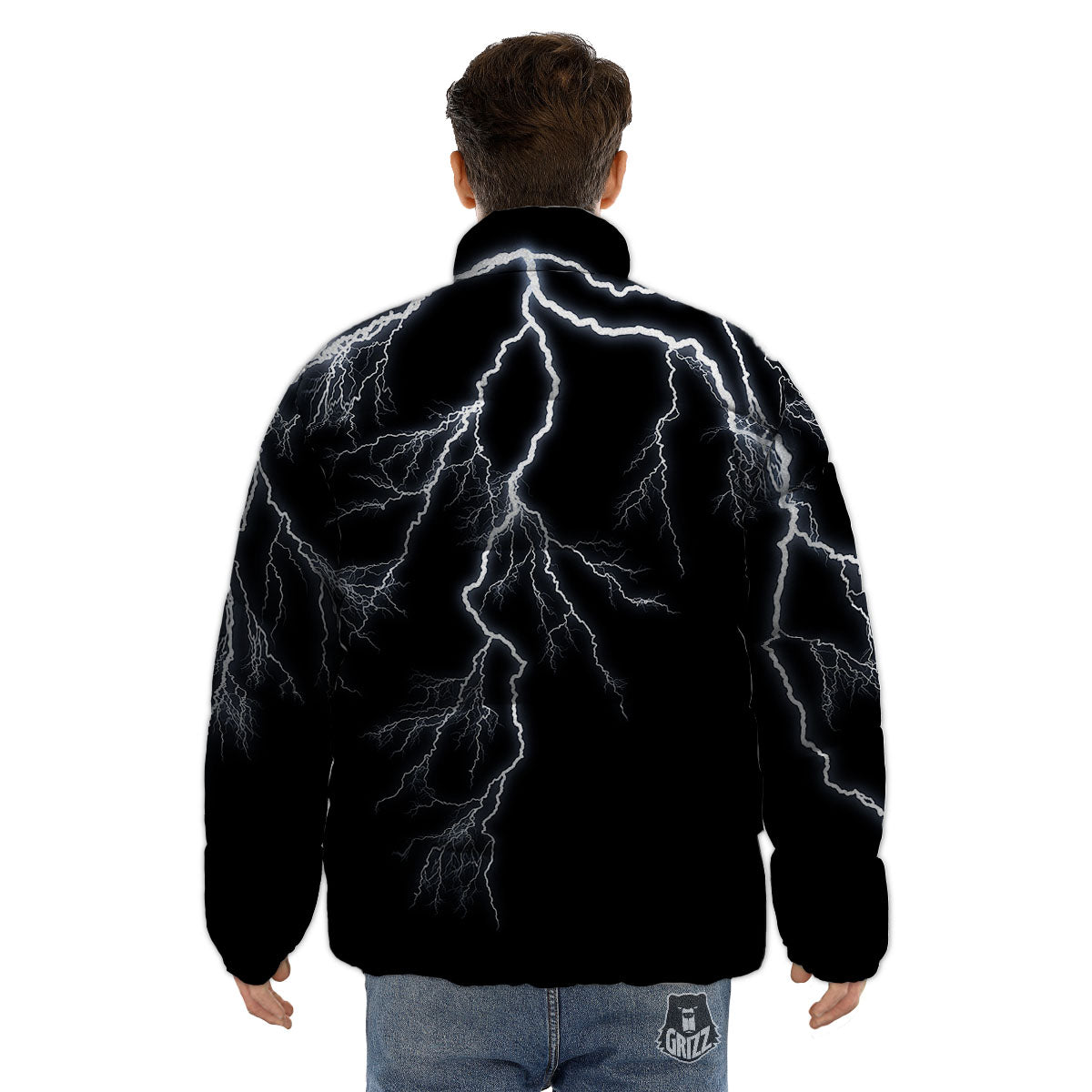 Lightning White Electric Print Puffer Jacket-grizzshop