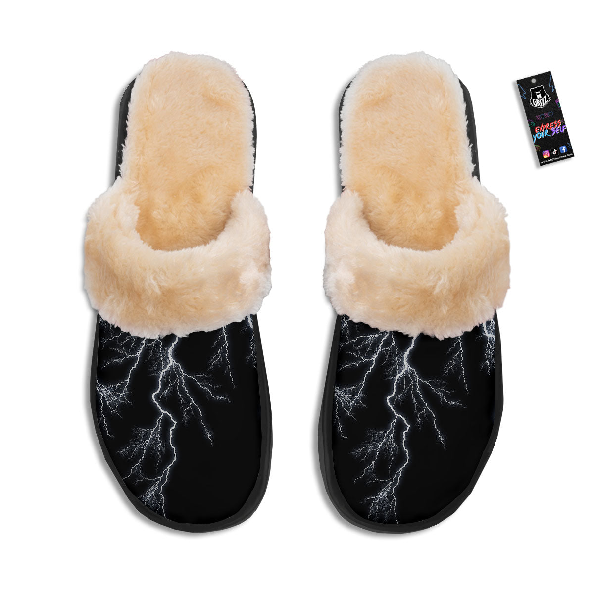 Lightning White Electric Print Slippers-grizzshop