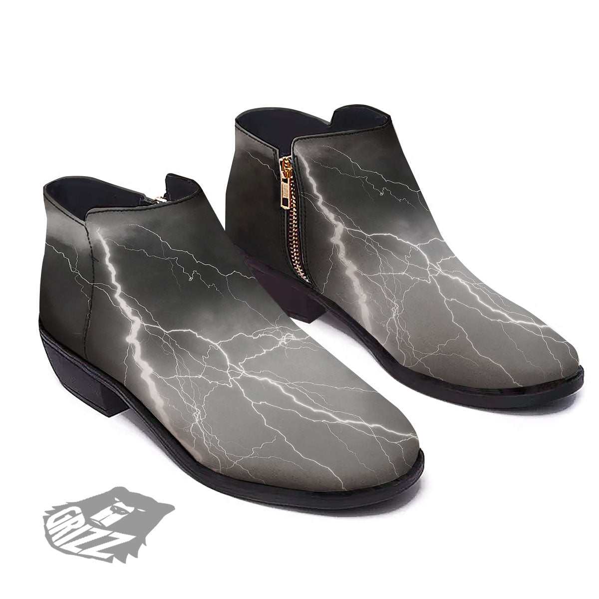 Lightning White Print Ankle Boots-grizzshop