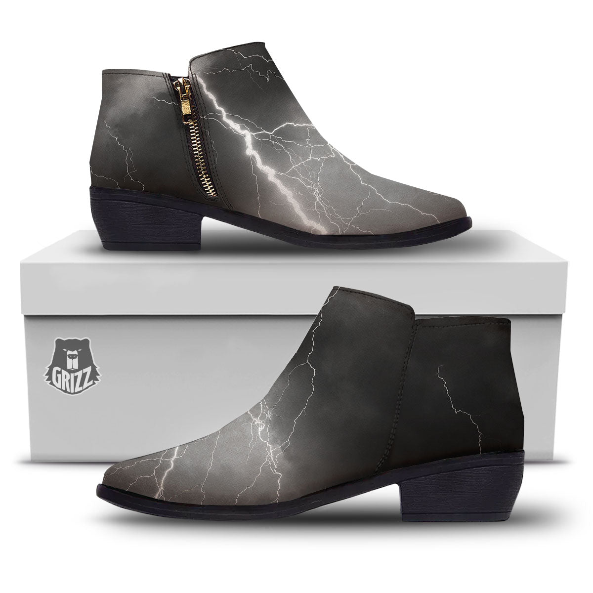 Lightning White Print Ankle Boots-grizzshop