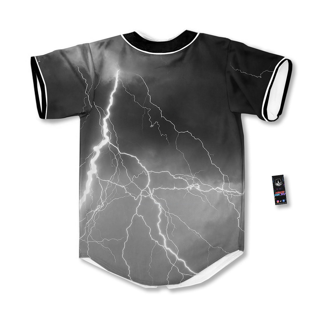 Lightning White Print Baseball Jersey-grizzshop