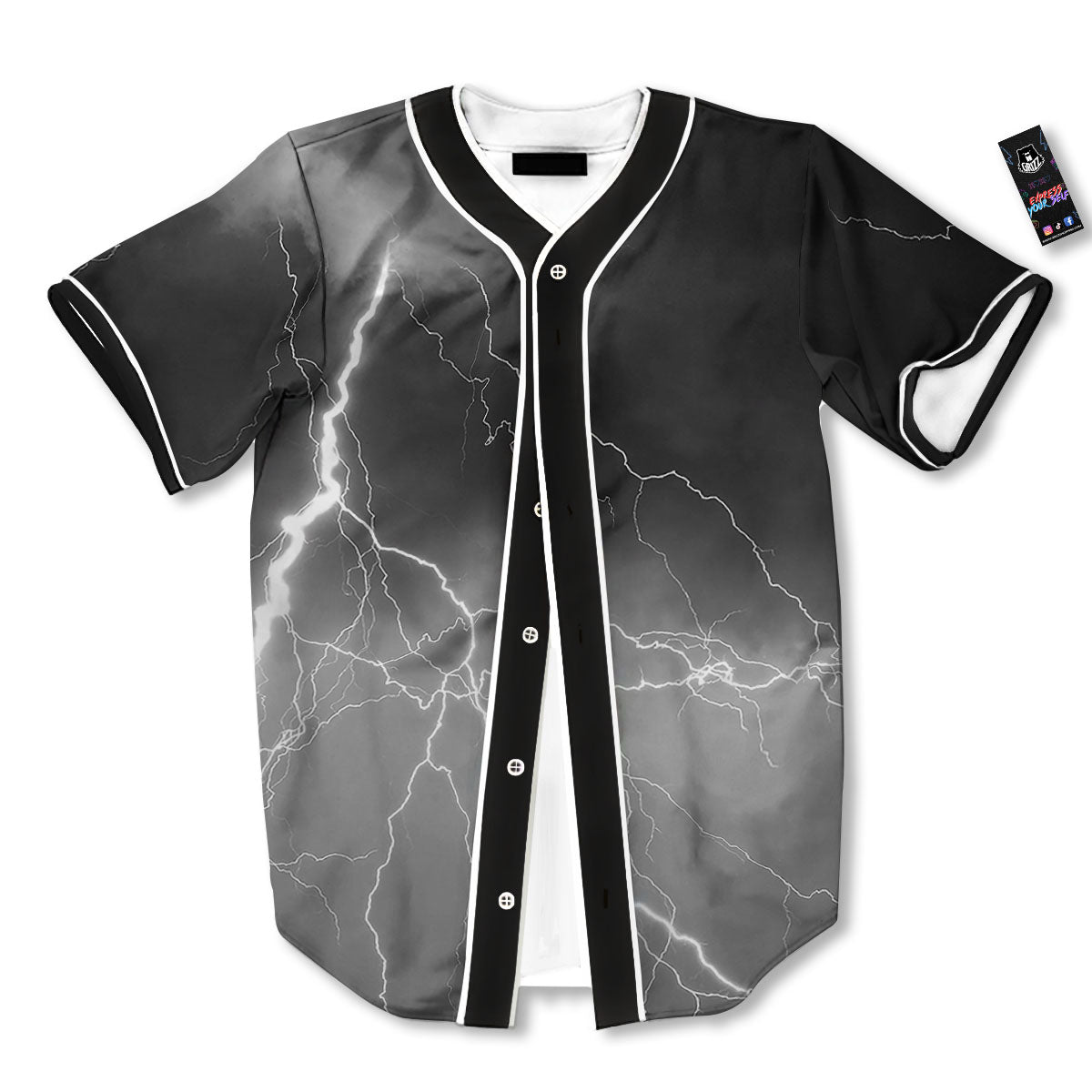 Lightning White Print Baseball Jersey-grizzshop