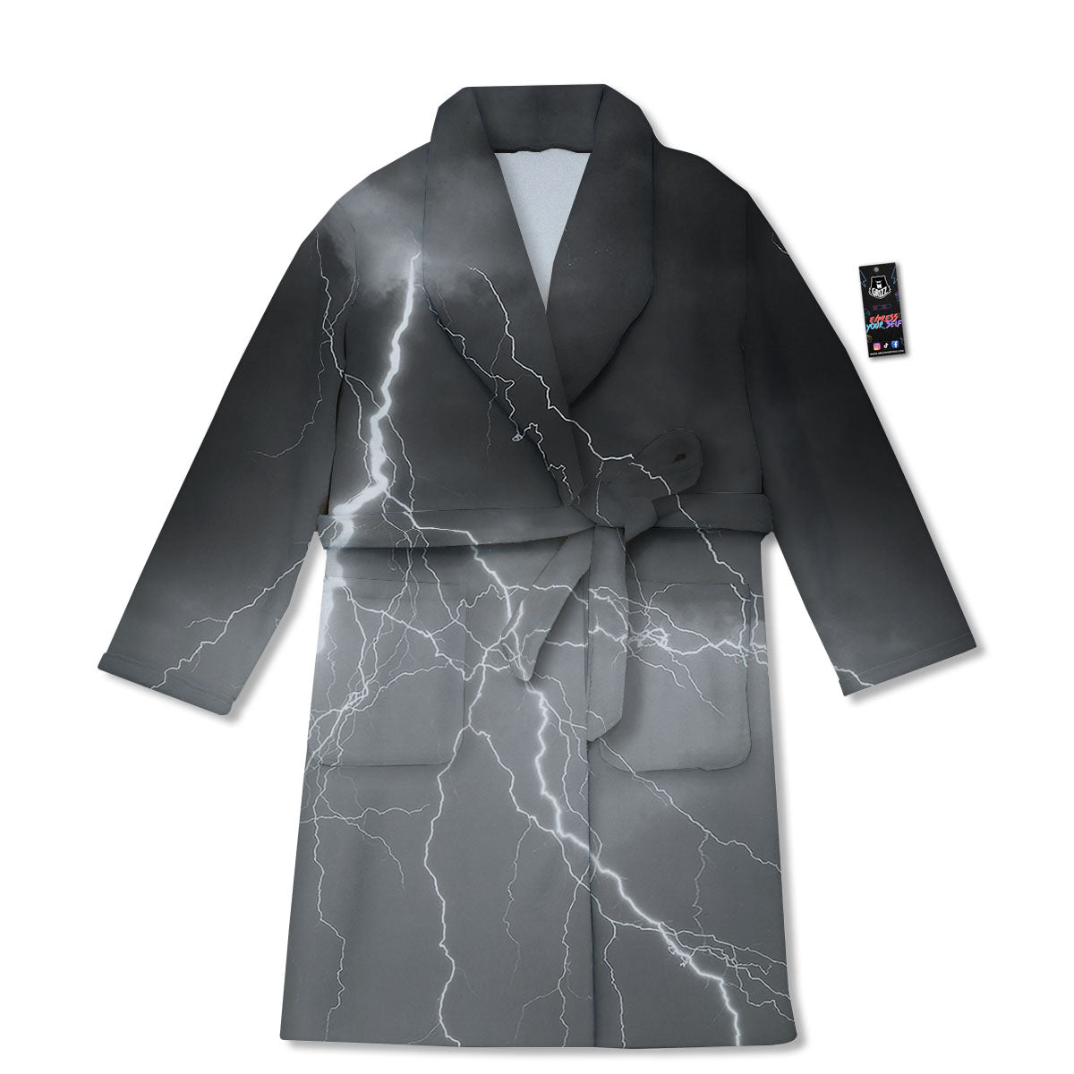 Lightning White Print Bathrobe-grizzshop