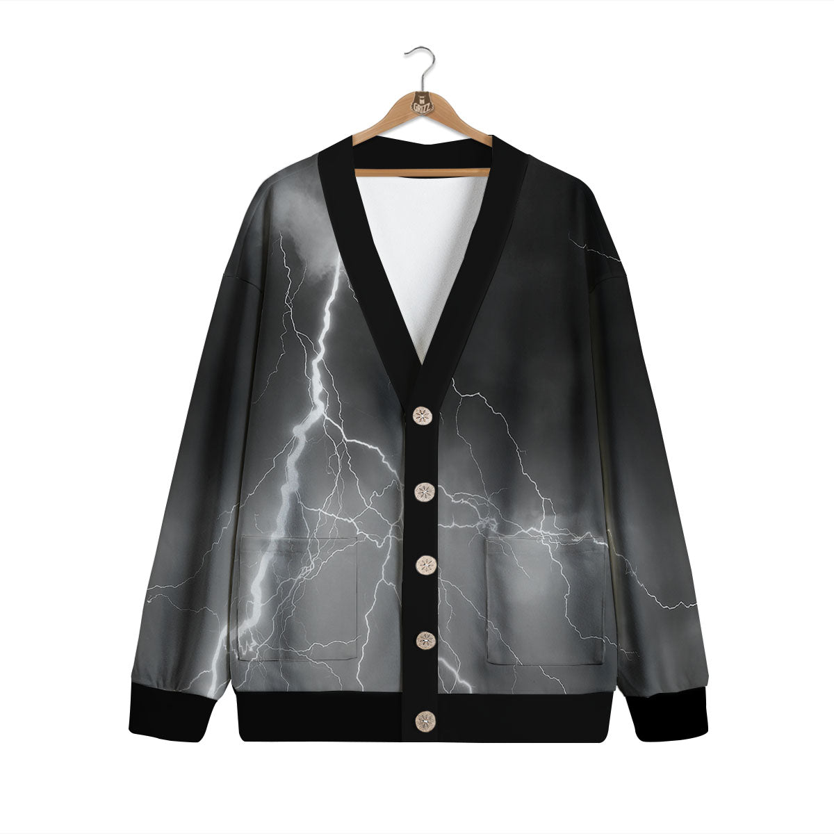 Lightning White Print Cardigan-grizzshop