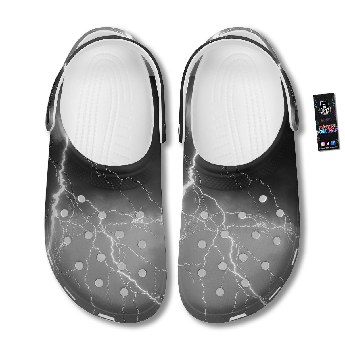 Lightning White Print Clog-grizzshop