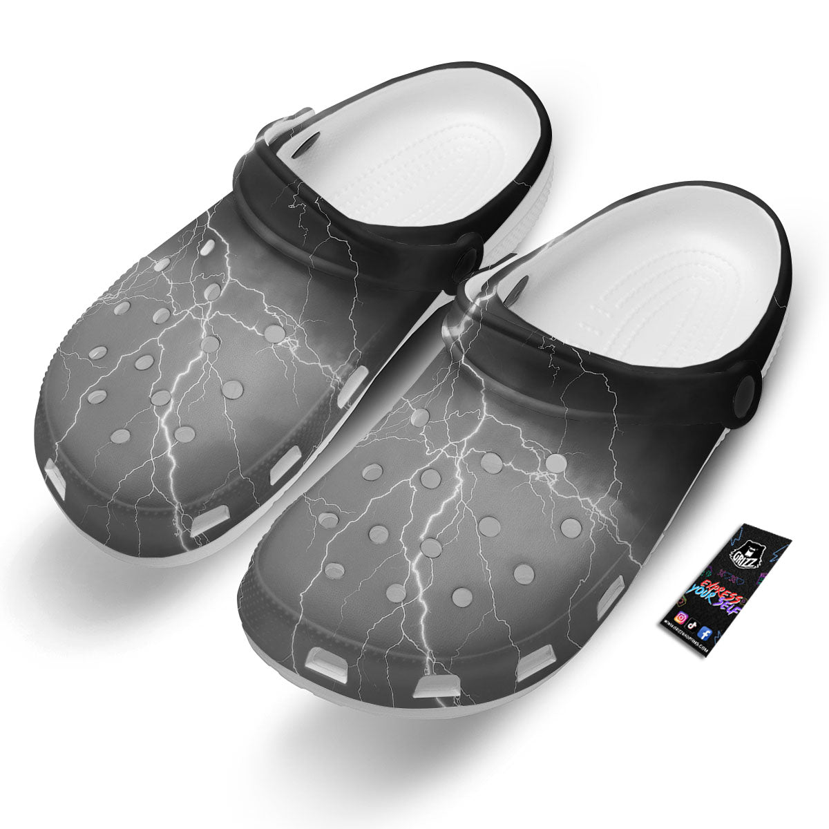 Lightning White Print Clog-grizzshop