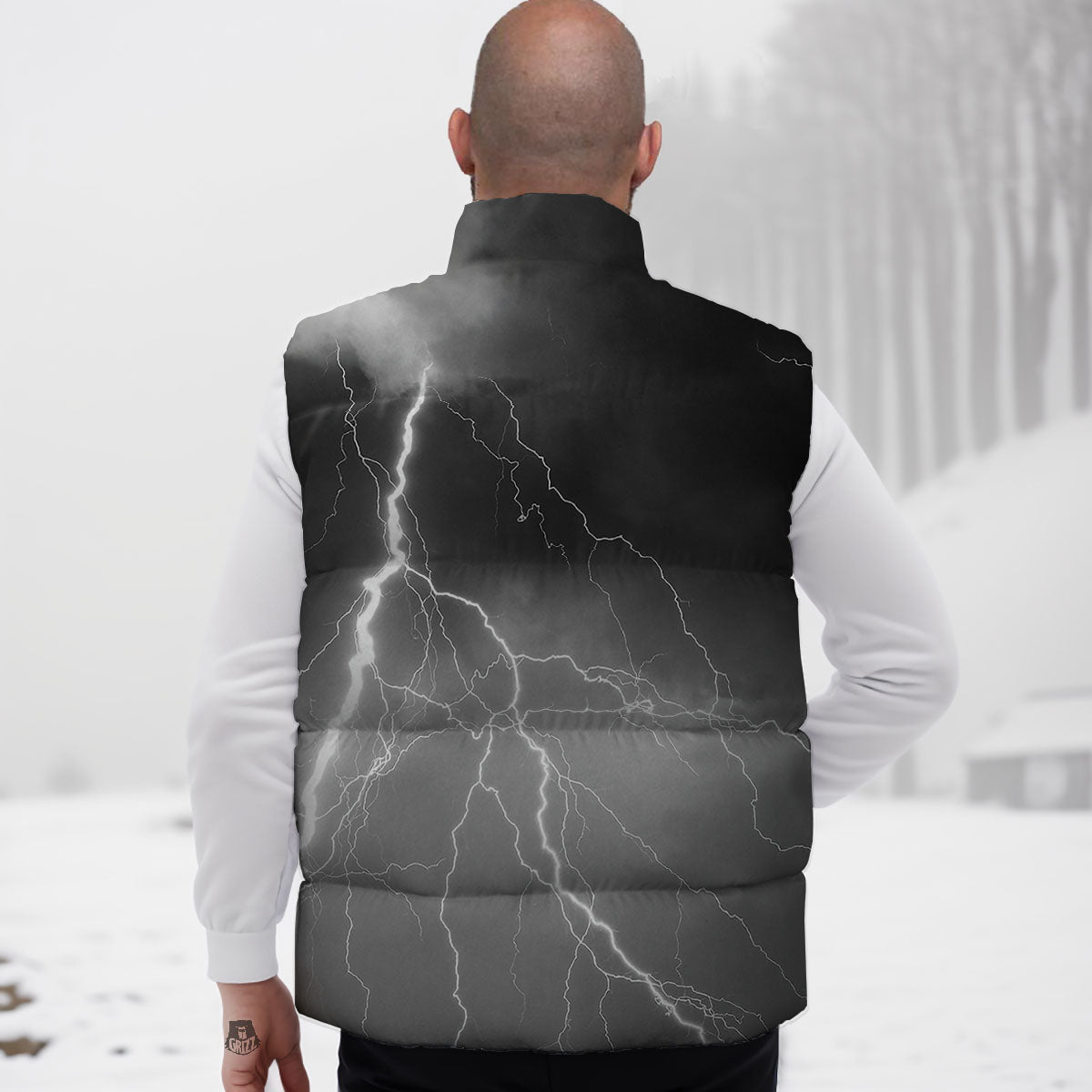 Lightning White Print Down Vest-grizzshop