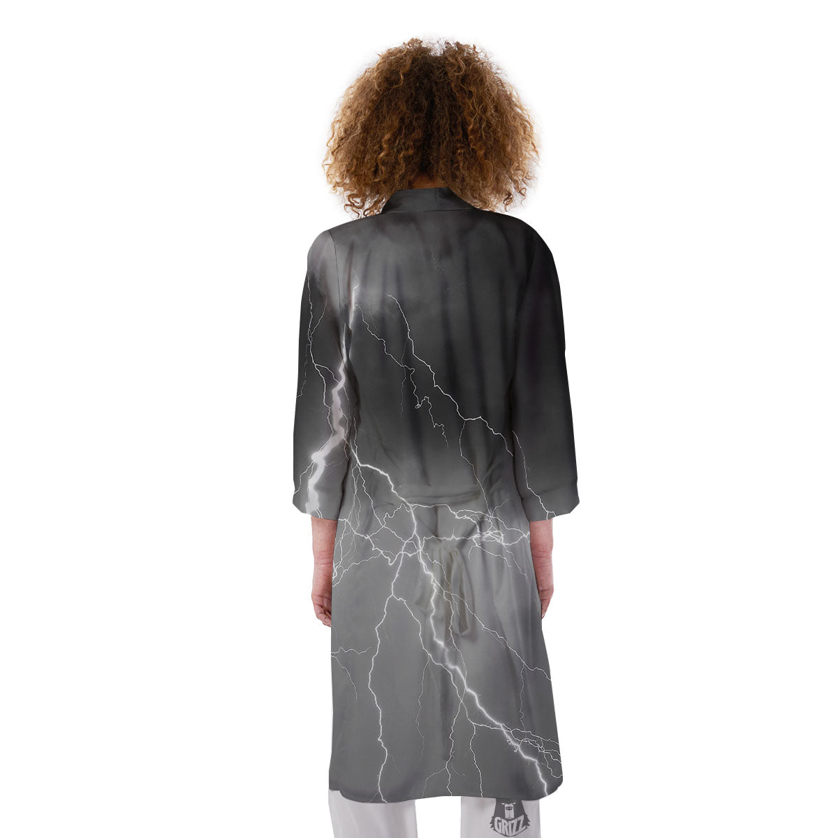 Lightning White Print Kimono-grizzshop