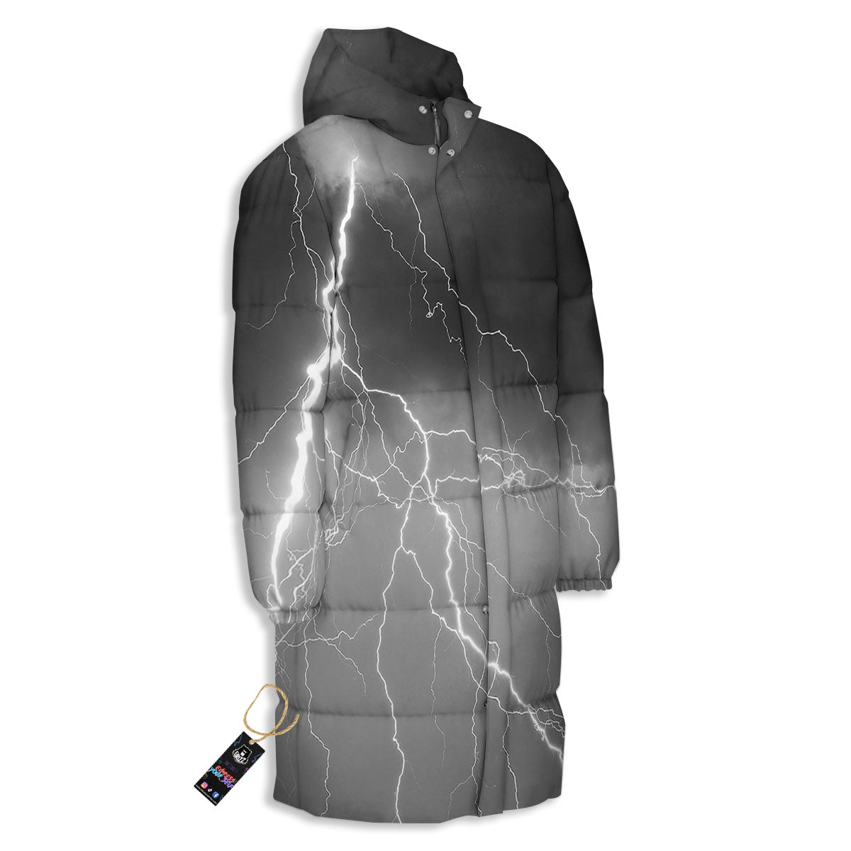 Lightning White Print Long Down Jacket-grizzshop