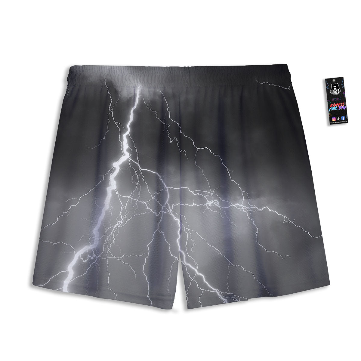 Lightning White Print Mesh Shorts-grizzshop