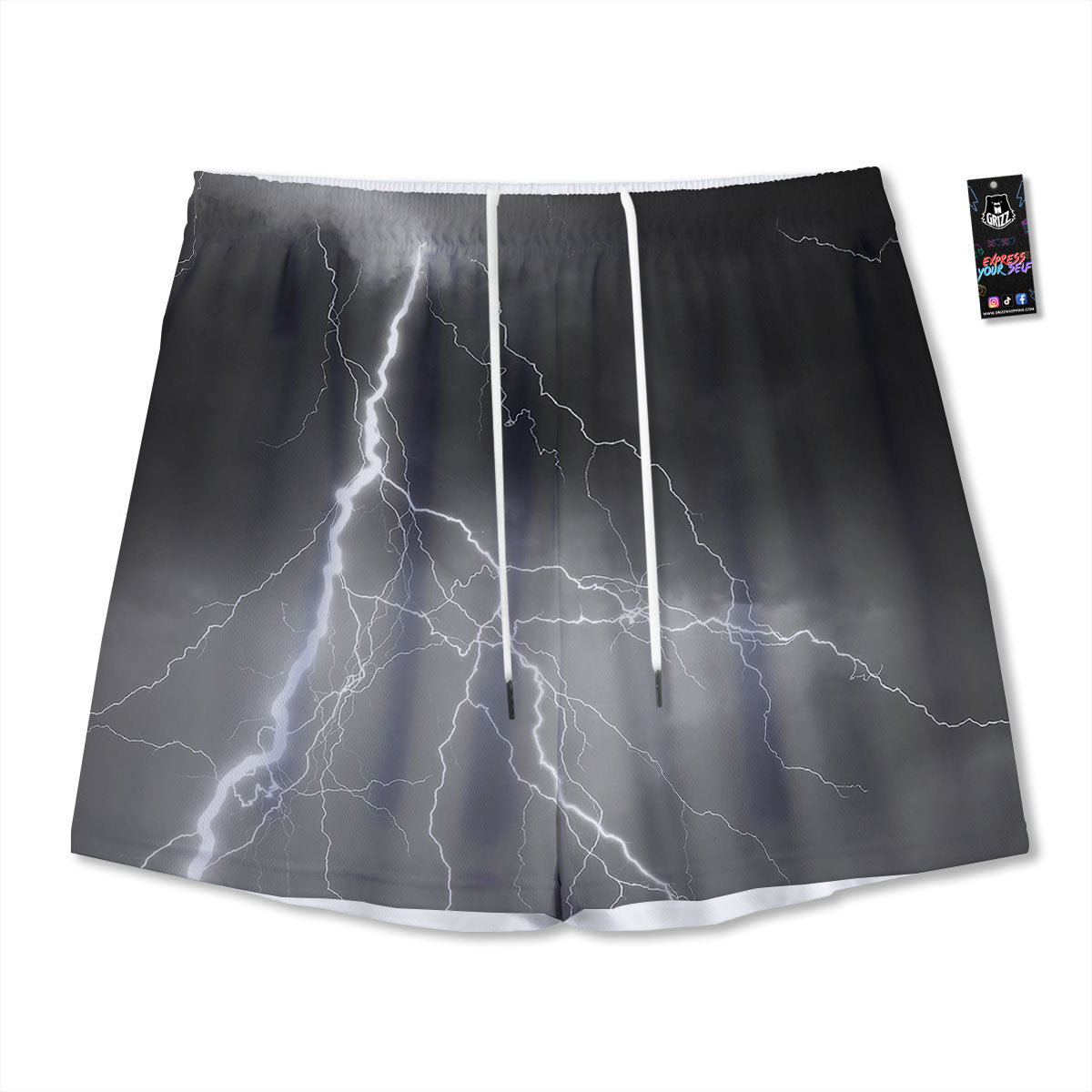 Lightning White Print Mesh Shorts-grizzshop