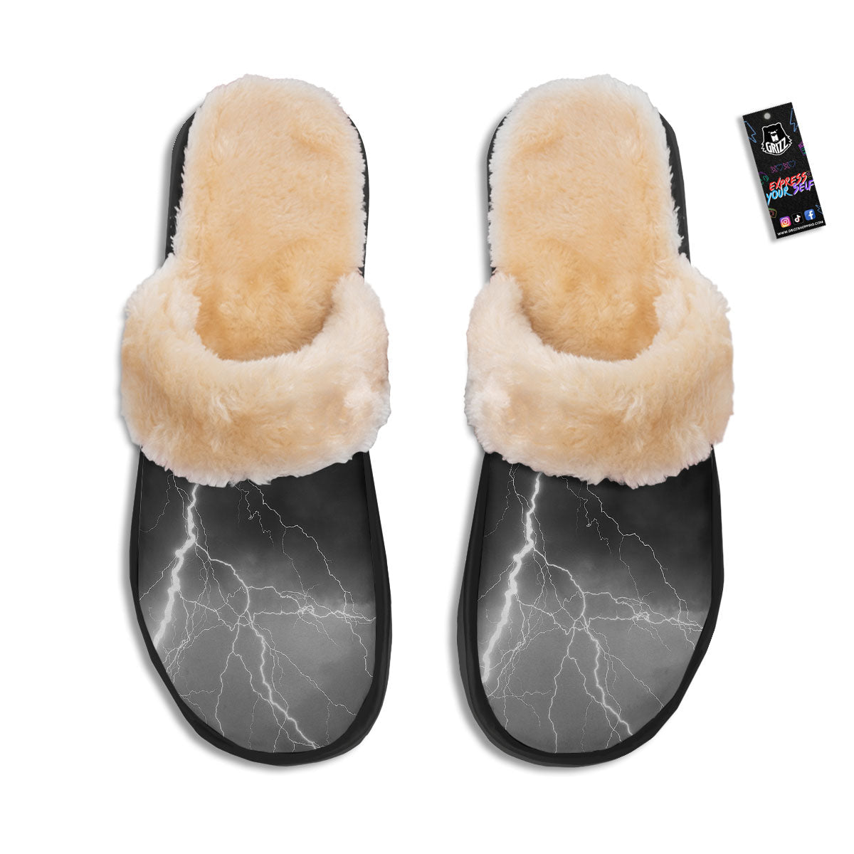 Lightning White Print Slippers-grizzshop
