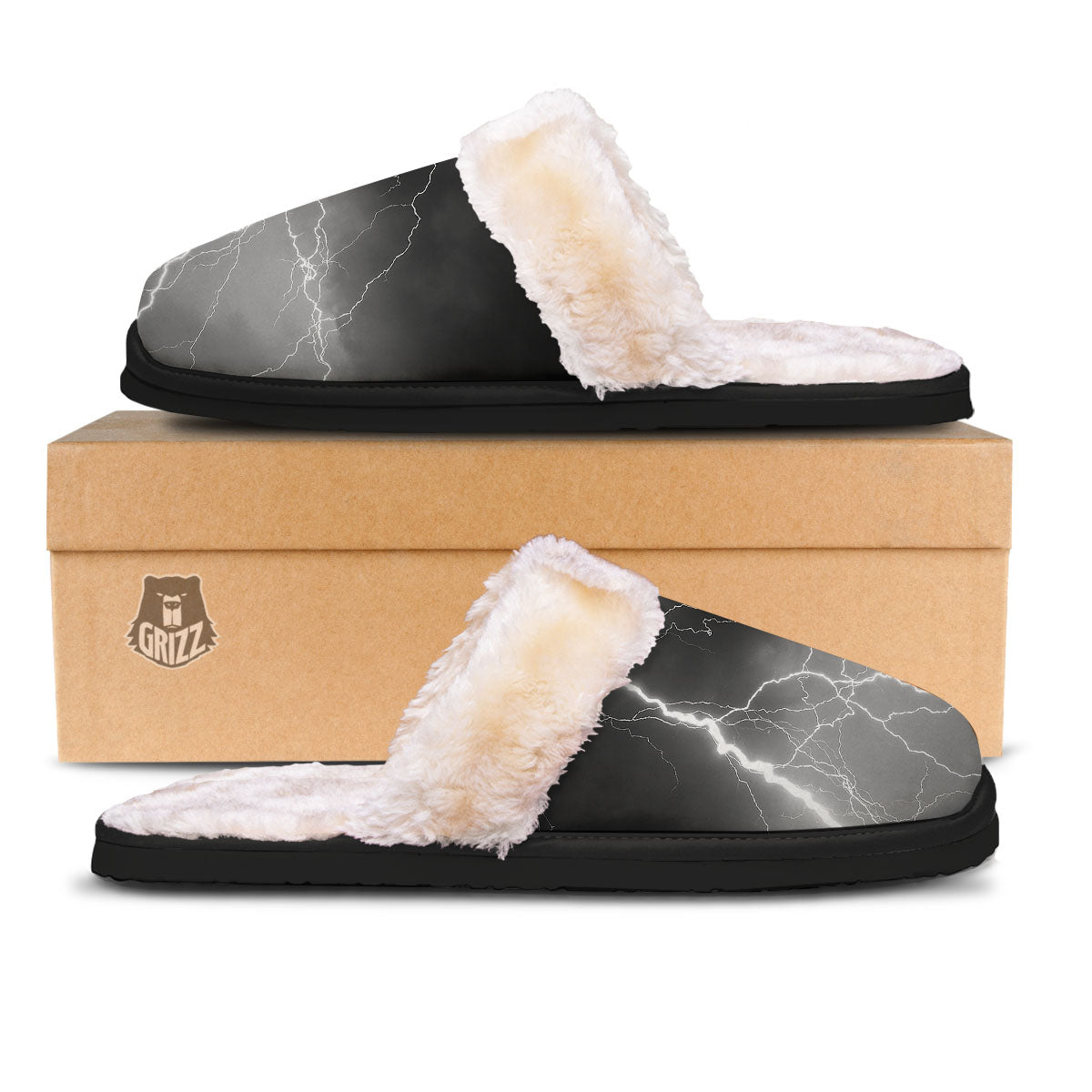 Lightning White Print Slippers-grizzshop