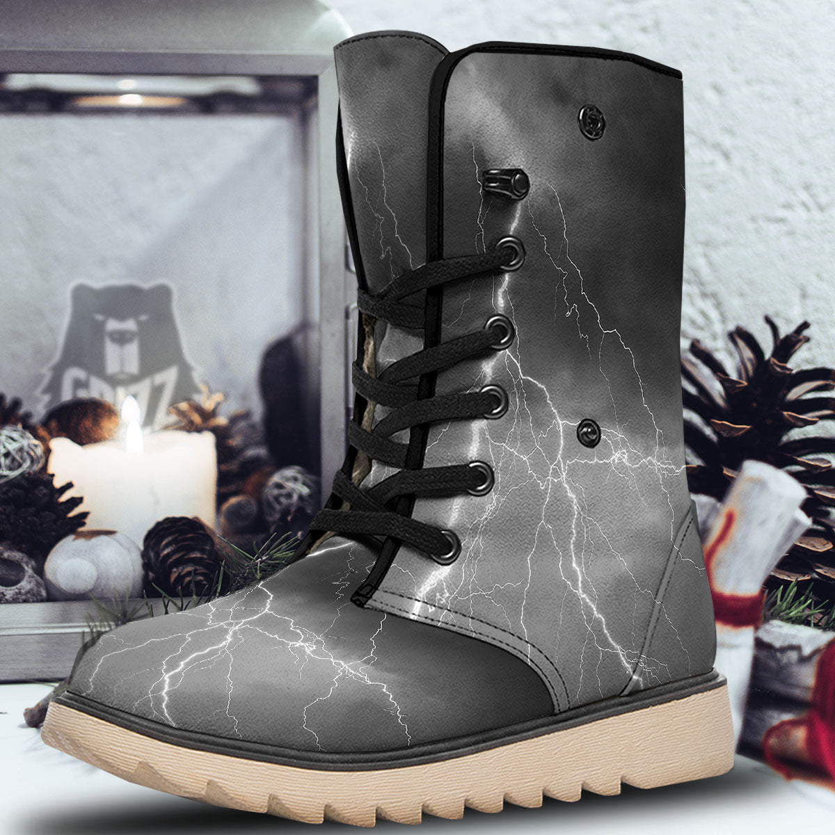 Lightning White Print Snow Boots-grizzshop