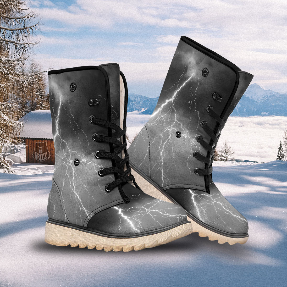 Lightning White Print Snow Boots-grizzshop