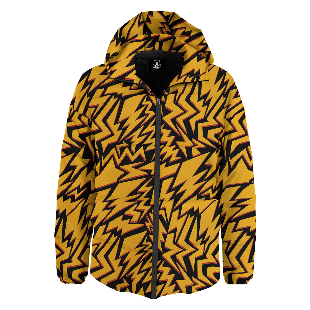 Lightning Yellow And Black Print Pattern Down Jacket-grizzshop