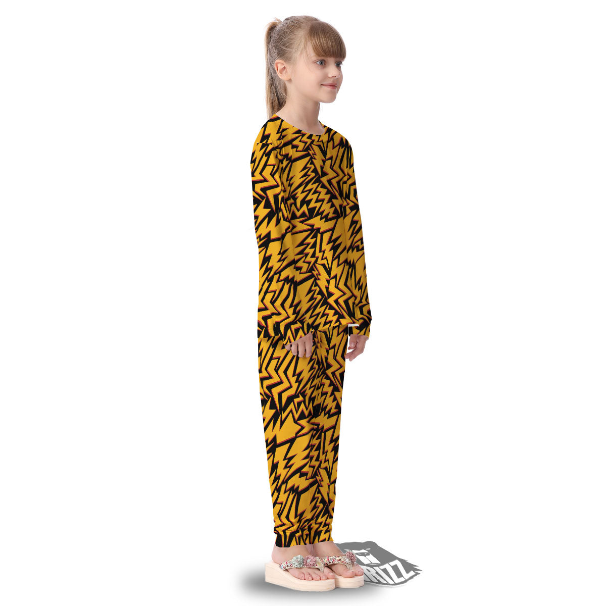 Lightning Yellow And Black Print Pattern Kid's Pajamas-grizzshop