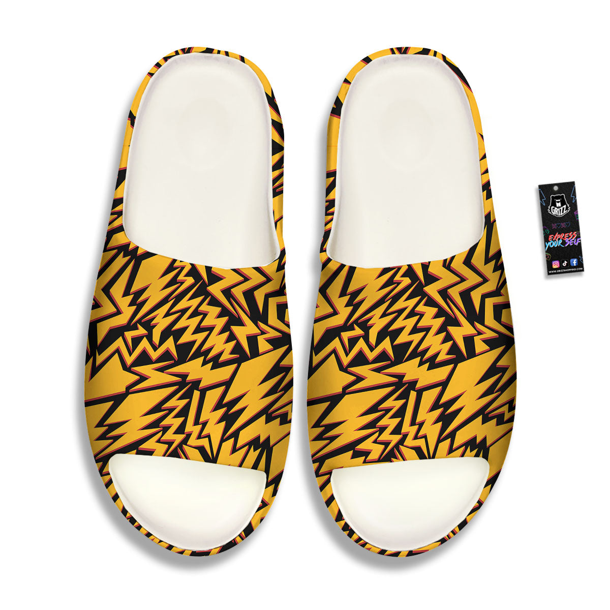 Lightning Yellow And Black Print Pattern Sandals-grizzshop