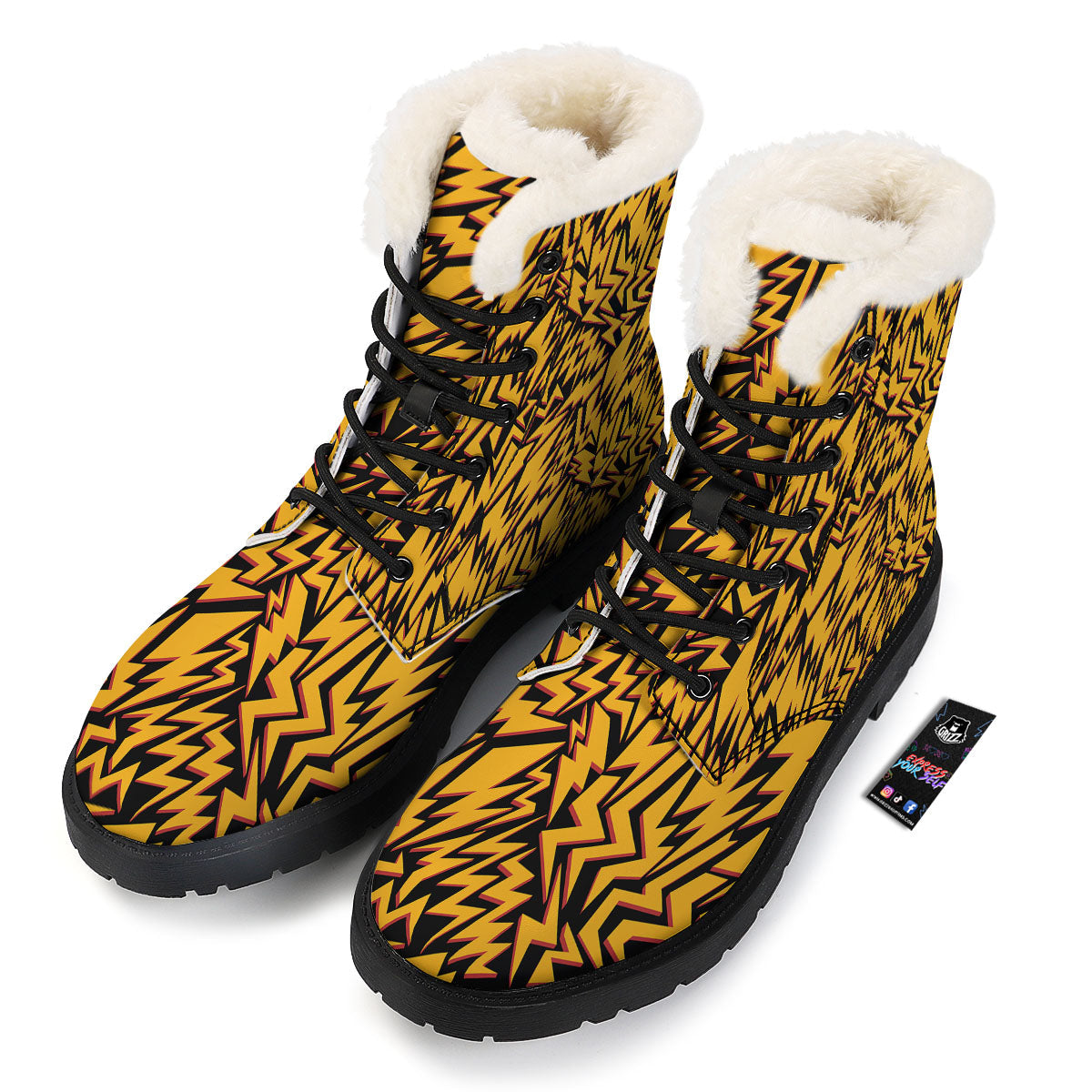 Lightning Yellow And Black Print Pattern Winter Boots-grizzshop