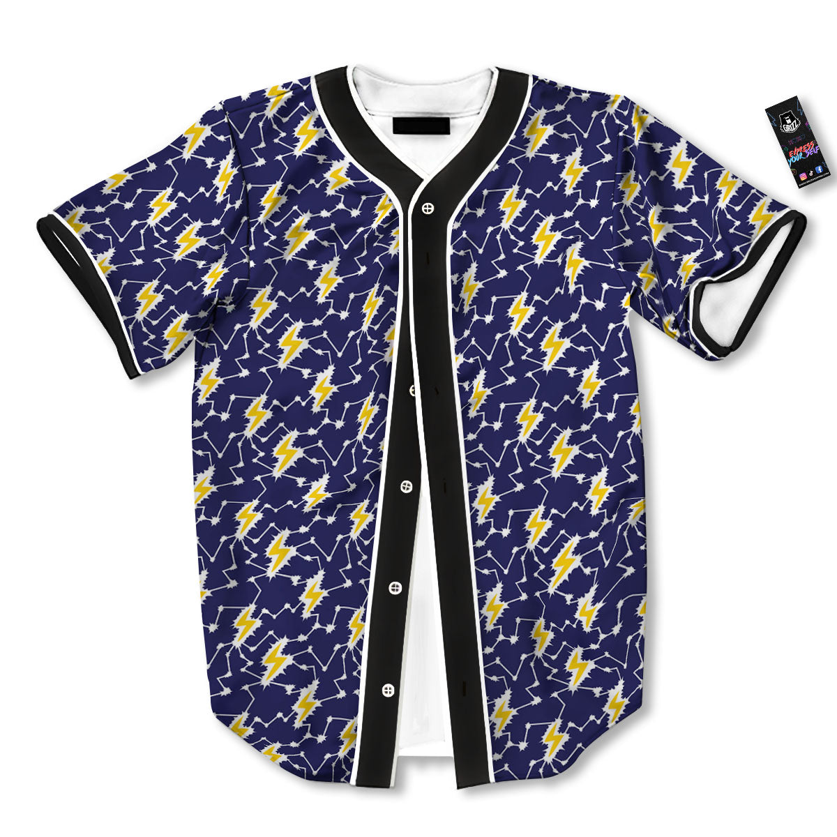 Lightning Yellow And Blue Print Pattern Baseball Jersey-grizzshop