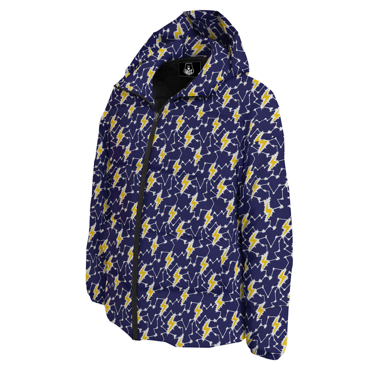 Lightning Yellow And Blue Print Pattern Down Jacket-grizzshop