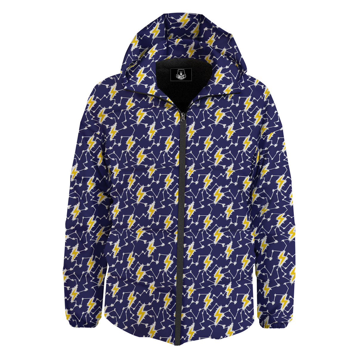 Lightning Yellow And Blue Print Pattern Down Jacket-grizzshop
