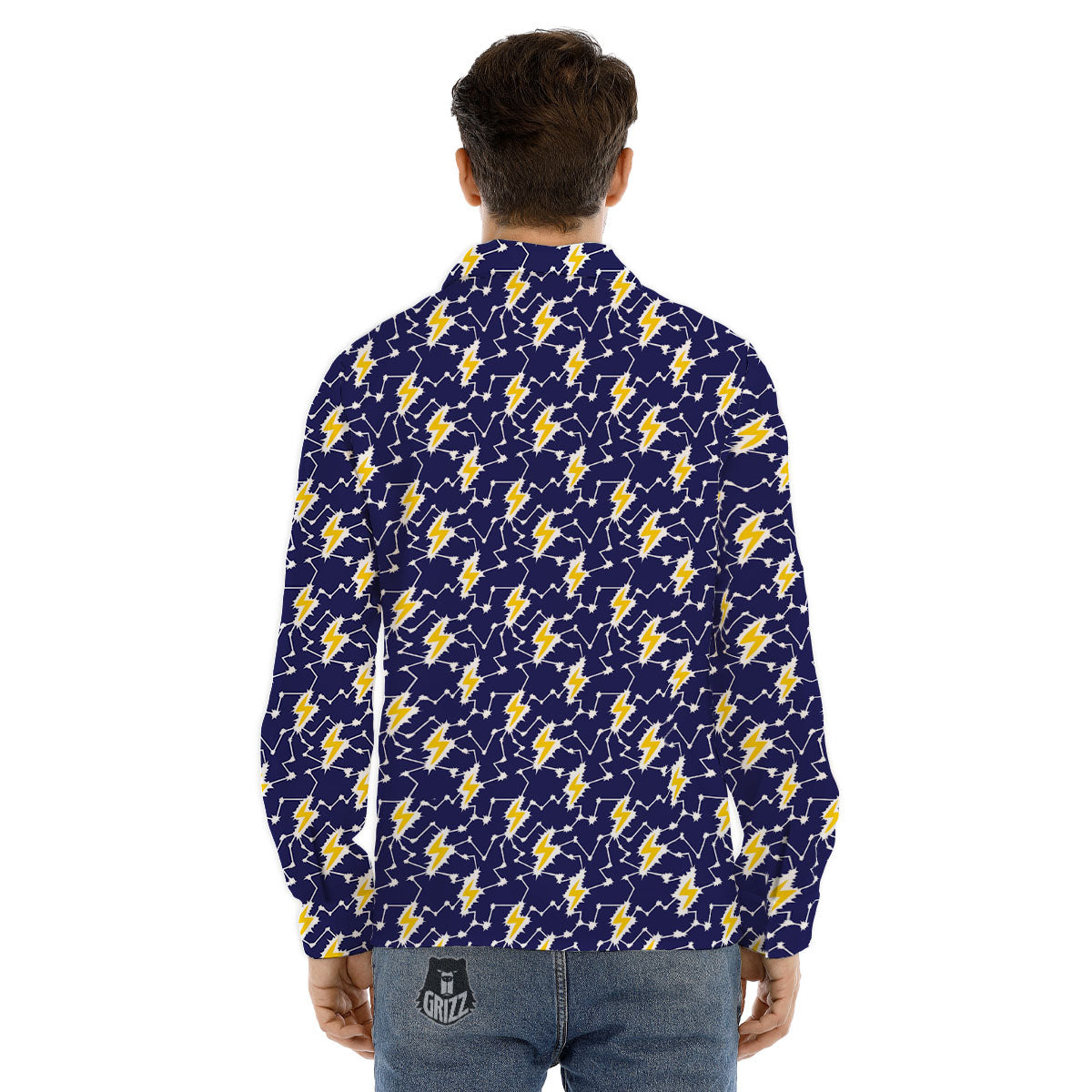 Lightning Yellow And Blue Print Pattern Men's Dress Shirts-grizzshop