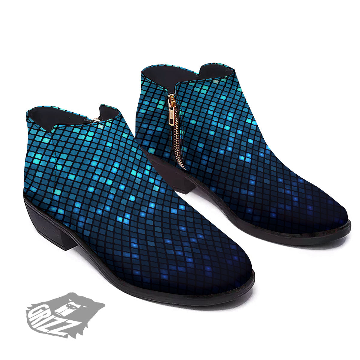 Lights Blue Disco Print Pattern Ankle Boots-grizzshop