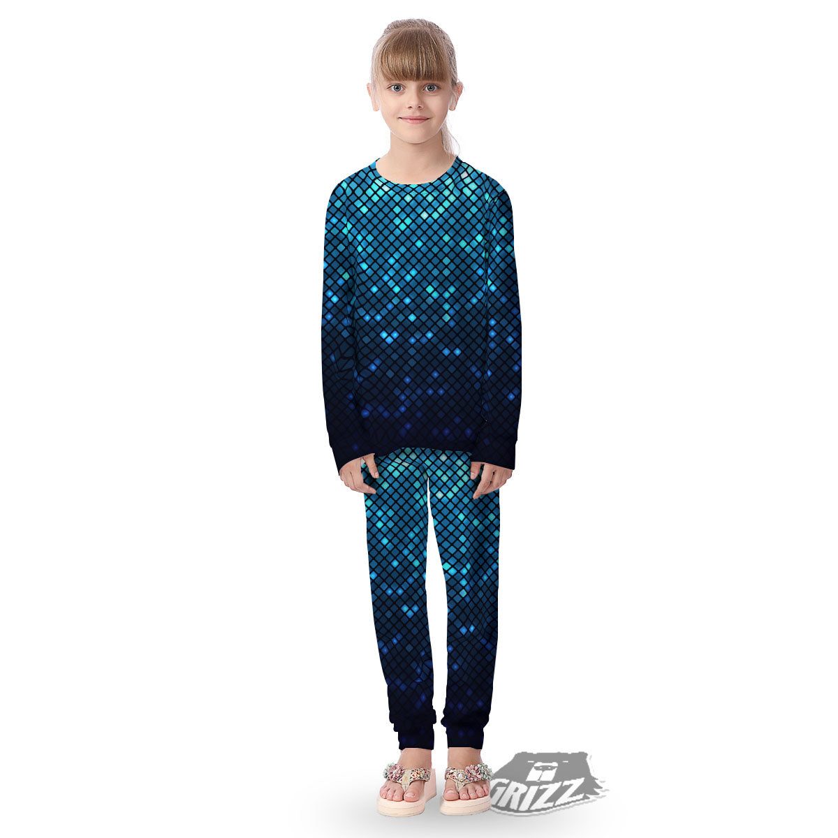 Lights Blue Disco Print Pattern Kid's Pajamas-grizzshop