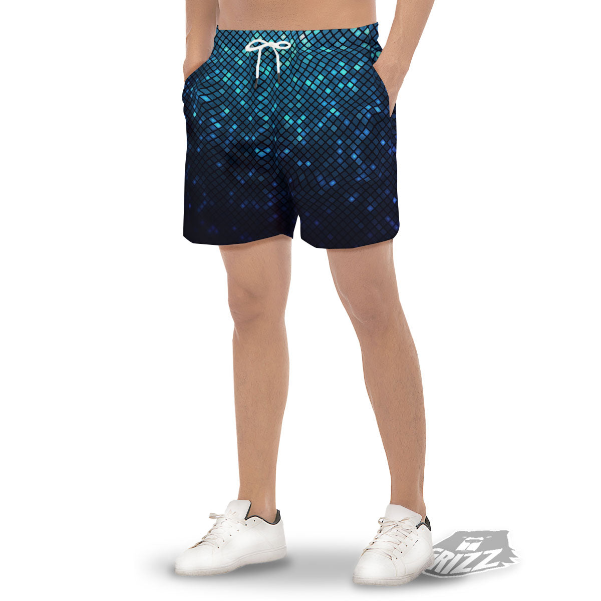 Lights Blue Disco Print Pattern Men's Gym Shorts-grizzshop