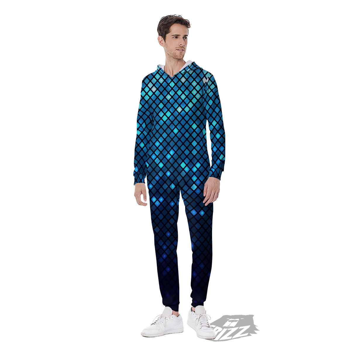 Lights Blue Disco Print Pattern Men's Jumpsuit-grizzshop